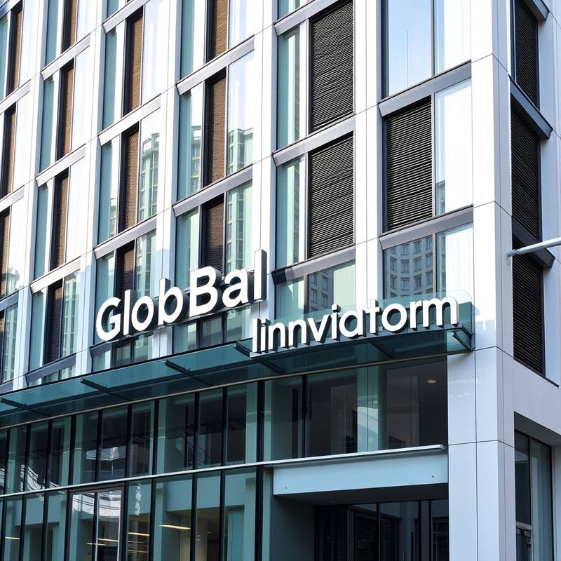 Fachada del edificio de Innovación Digital Global en Madrid